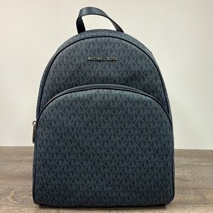 Michael Kors Abbey Large Backpack Admiral MK Logo PVC Leather Trim NWT $448